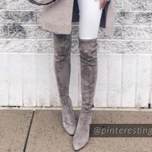 ‘Carina’ Over the knee taupe suede leather boots